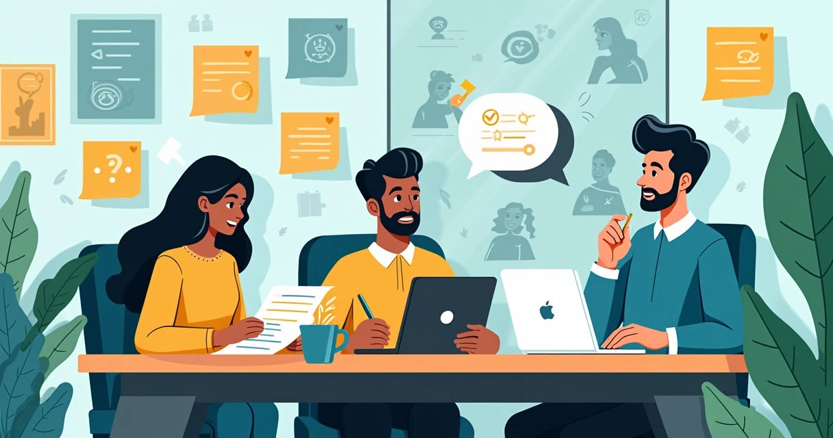 Equipes analisando feedback de clientes em escritório moderno, refletindo empatia e colaboração.