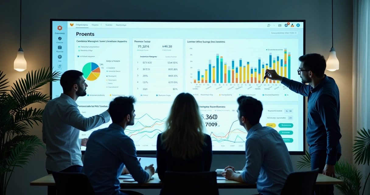Dashboard de indicadores-chave com painéis claros 