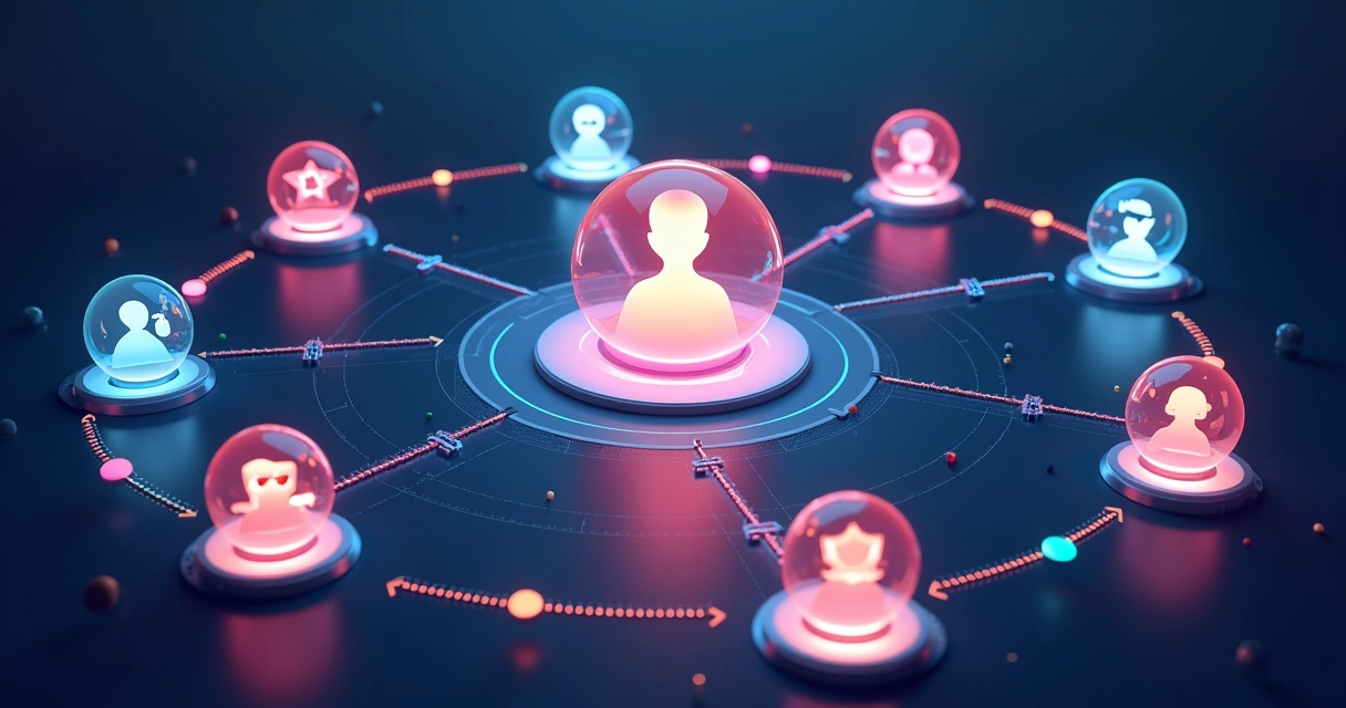 Ecossistema de aplicativos Inbix com assistentes inteligentes interagindo 