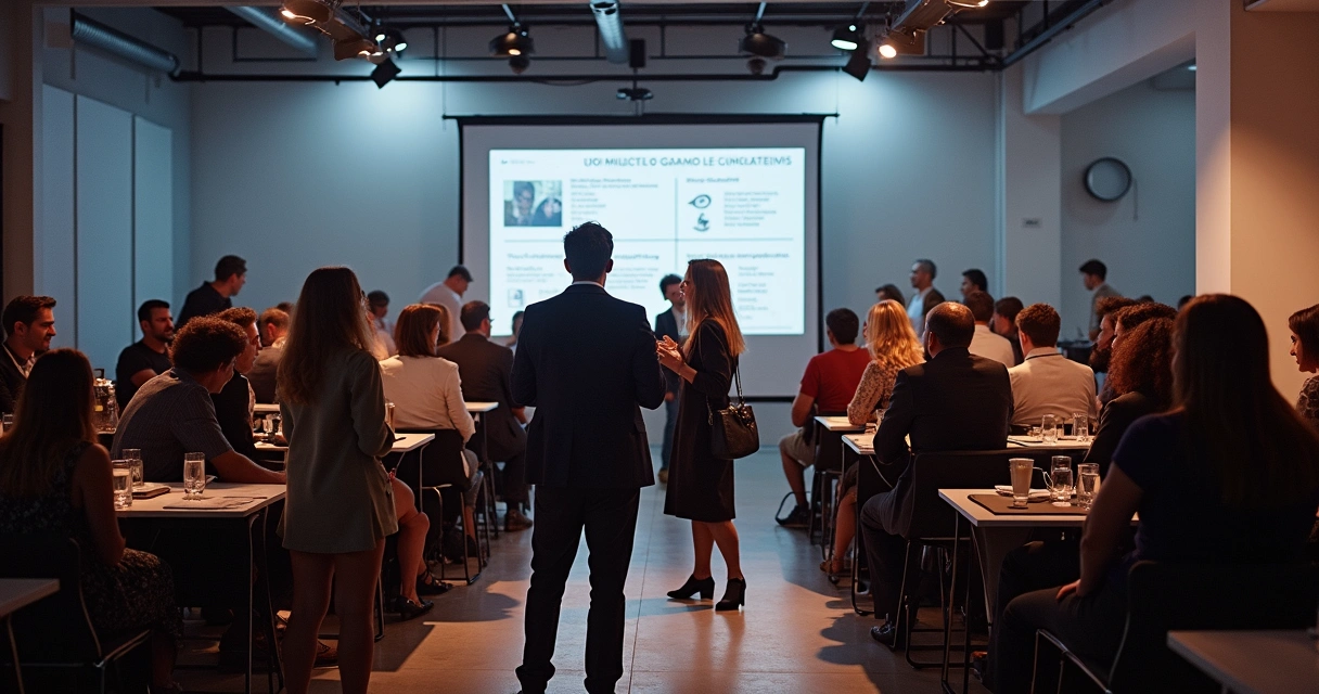 Encontro de networking focado em OKRs com profissionais de diferentes empresas 