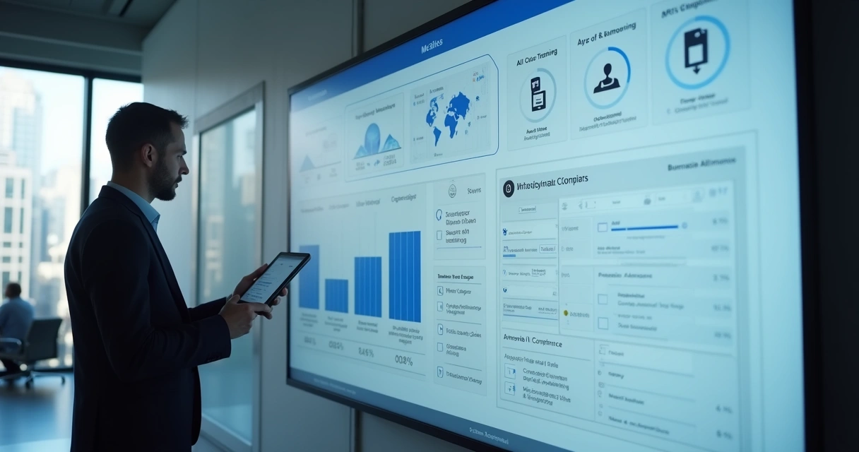 Painel com métricas de governança e treinamento em IA 