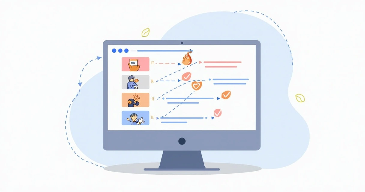 Tela digital simulando o onboarding de um novo colaborador com etapas automatizadas 